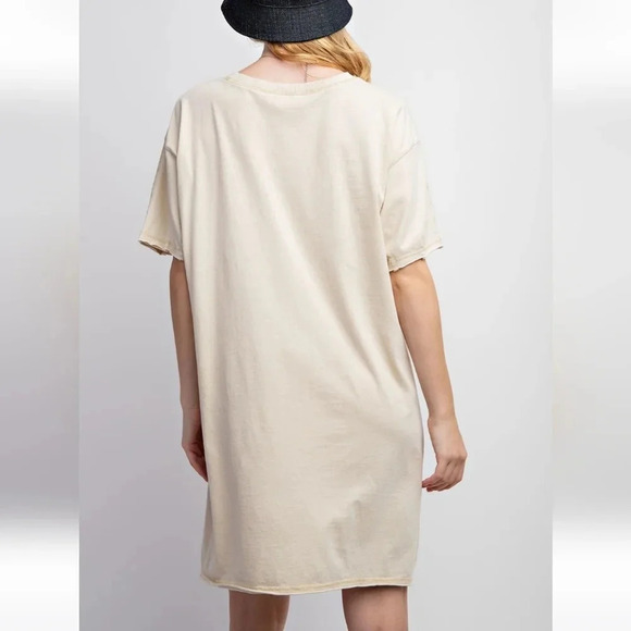 New! Easel Peace Patch Washed Cotton Jersey T-Shirt Tunic Dress L - Picture 5 of 6